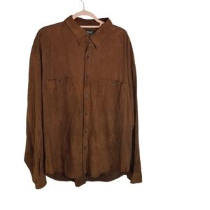 Hammacher Schlemmer chestnut brown suede shirt jacket shacket